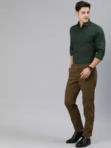 IVOC Men Green & Black Slim Fit Printed Smart Formal Shirt