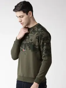 Richlook Men Olive Green & Black Camouflage Print Sweatshirt