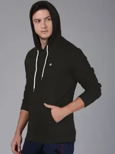 WROGN Men Black Solid Slim Fit Hooded Sweatshirt