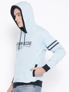 Duke Men Blue Printed Hooded Sweatshirt