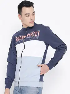 Duke Men Blue & White Colourblocked Sweatshirt