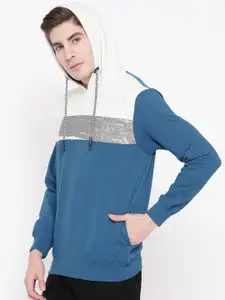 Duke Stardust Men Blue & Off-White Colourblocked Hooded Sweatshirt