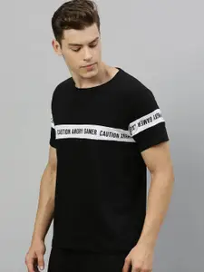 Kook N Keech Men Black Printed Round Neck Pure Cotton T-shirt