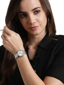 Michael Kors Women Silver-Toned Stone-Studded Dial Watch MK3364