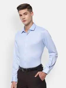 Van Heusen Men Blue Self Design Slim Fit Formal Shirt