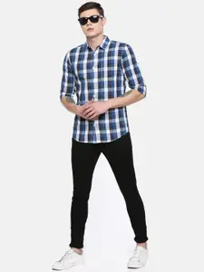 SPYKAR Men Blue & White Slim Fit Checked Casual Shirt