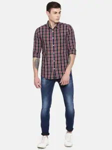SPYKAR Men Navy & Red Slim Fit Checked Casual Shirt