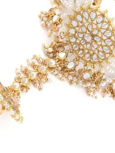 Zaveri Pearls Gold-Toned & White Kundan & Pearl Studded Ring Bracelet