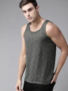 The Roadster Lifestyle Co Men Charcoal Grey  Black Printed Round Neck Pure Cotton T-shirt
