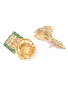 Priyaasi Green Gold-Plated Meenakari Kundan-Studded Dome-Shaped Jhumkas