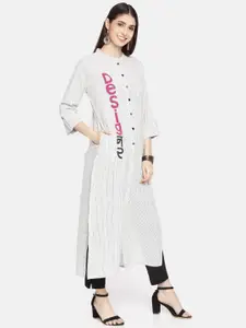 Neerus Women Off-White & Black Striped Straight Kurta