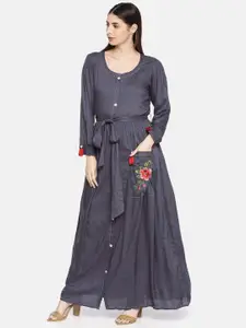 Neerus Women Grey Solid A-Line Kurta