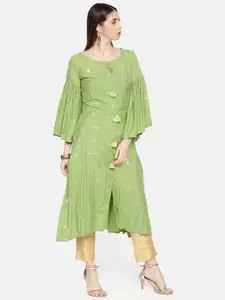 Neerus Women Green Quirky Printed A-Line Kurta