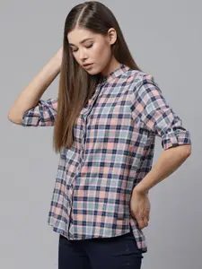 The Roadster Lifestyle Co Women Blue & Pink Regular Fit Checked Casual Shirt