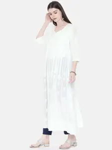 ADA Women White Lucknow Chikankari Embroidered Angrakha  Handloom Kurta