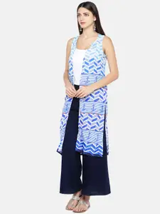 Globus Women Blue & White Printed Open Front Shrug