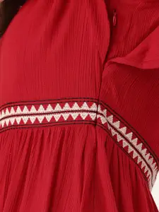 DressBerry Red Embroidered Neck Maxi Dress