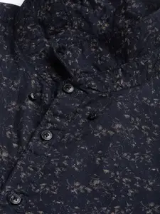 Sztori Plus Size Men Navy Blue  Beige Regular Fit Printed Casual Shirt