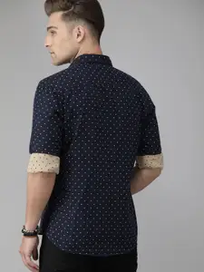 The Roadster Lifestyle Co Men Navy Blue & Beige Regular Fit Printed Reversible Casual Shirt