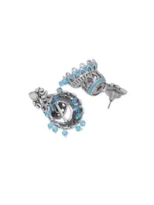 Voylla Silver-Plated & Blue Oxidised Dome Shaped Jhumkas