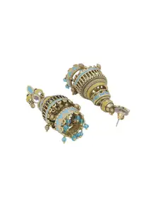 Voylla Gold-Toned & Turquoise Blue Dome Shaped Jhumkas
