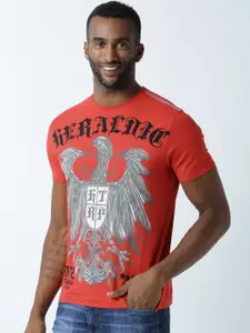 Huetrap Men Red Printed Round Neck T-shirt