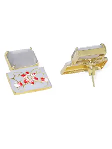 Peora Gold-Plated & Grey Enamelled Handwork Geometric Studs