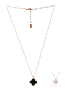 AQUASTREET White & Black Clover-Shaped Reversible Rose Gold-Plated Pendant With Chain