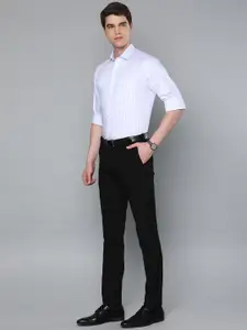 Louis Philippe Men White & Blue Slim Fit Striped Formal Shirt