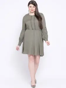 Oxolloxo Women Olive Green Solid Blouson Dress