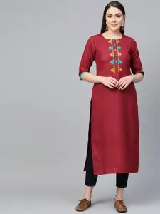 Libas Women Maroon Yoke Design Straight Kurta