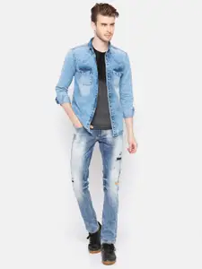 SPYKAR Men Blue Skinny Fit Low-Rise Mildly Distressed Stretchable Jeans