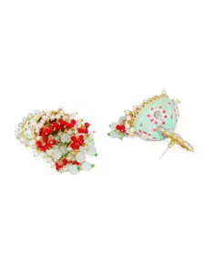 Peora White & Green 18k Gold Plated Dome Shaped Enamel Meenakari Handcrafted Jhumkas