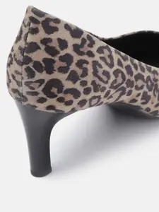 Geox Women Beige & Coffee Brown Leather Animal Print Pumps