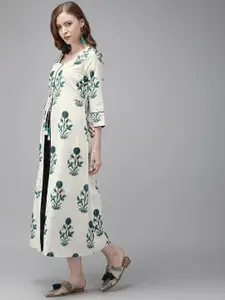 Anouk Women White & Navy Blue A-Line Layered Midi Dress