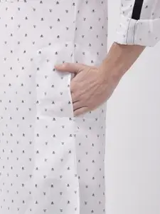 The Indian Garage Co Men White & Black Printed Straight Kurta