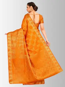 MIMOSA Orange & Golden Art Silk Woven Design Kanjeevaram Saree
