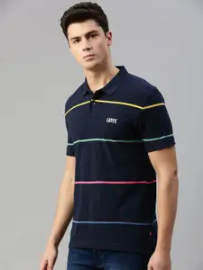 Levis Men Navy Blue  Pink Striped Slim Fit Polo Collar Pure Cotton T-shirt
