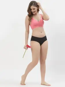 Floret Black & Pink Solid Non-Wired Non Padded T-shirt Bra T3050