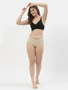Floret Pack Of 2 Beige & Black Solid Non-Wired Non Padded T-shirt Bra