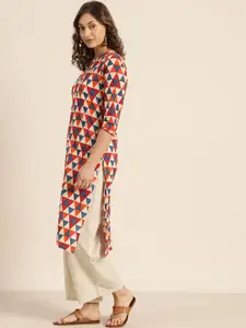 Sangria Women Beige & Orange Printed Straight Kurta