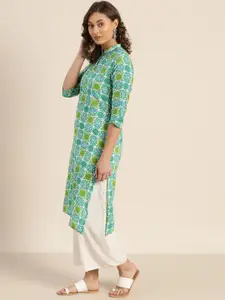 Sangria Women White & Blue Printed Straight Kurta