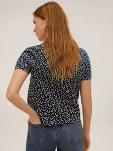 MANGO Women Navy Blue & White Regular Fit Printed Casual Shirt