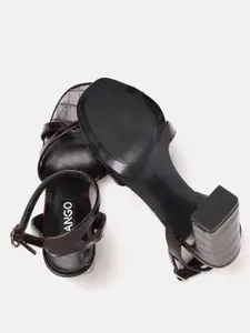 MANGO Women Burgundy Croc Textured Heels