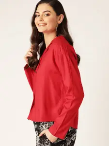 DressBerry Women Red Regular Fit Solid Casual Shirt