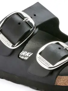 Birkenstock Arizona Big Buckle Black Narrow Width Oiled Leather Two-Strap Sandals