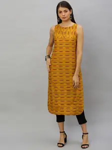 Anouk Women Mustard Yellow & Maroon Ikat Printed Straight Kurta