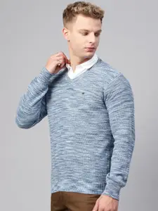 Blackberrys Men Blue & White Self Design Sweater