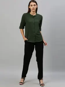 Chemistry Women Olive Green Stretchable Casual Shirt