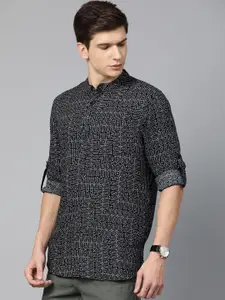Anouk Men Black & White Printed Straight Kurta